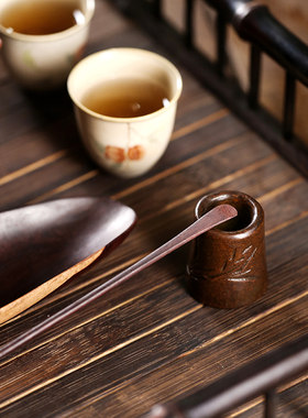 手工竹子铜盖置复古创意铁壶紫砂壶盖壶托壶架功夫茶道茶具零配件