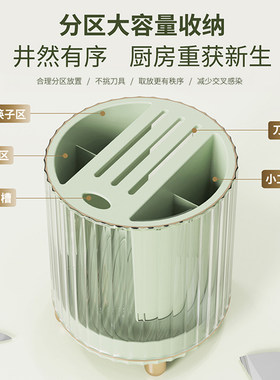 新款轻奢旋转刀架厨房台面置物架一体剪刀餐具筷子勺叉子收纳筒笼