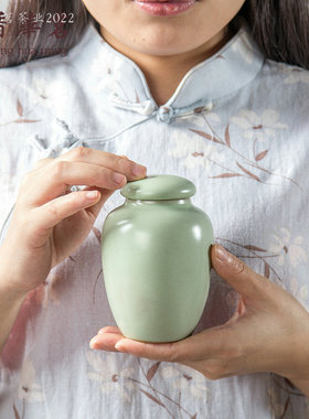 汝窑茶叶罐 蝉翼开片纹理 汝瓷密封罐 密封罐 普洱罐醒茶罐茶叶盒