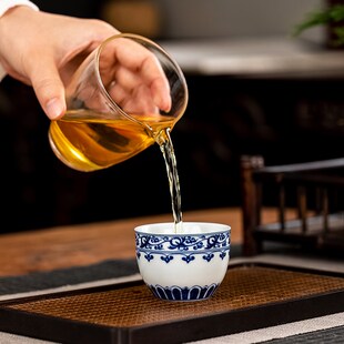 景德镇青花宝相主人杯家用陶瓷男女专用个人杯中式品茗杯会客茶杯
