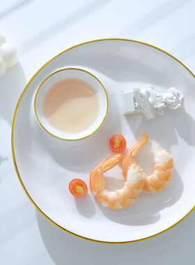 欧式金边餐具饺子盘圆形带醋碟吃水饺专用盘子寿司菜盘薯条装虾盘