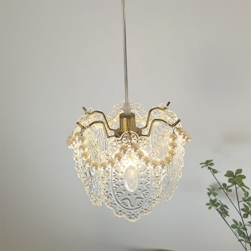 法式珍珠羽毛田园浪漫唯美主卧室床头小吊灯简约复古咖啡吧台灯