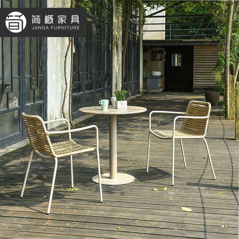 户外花园一桌两椅休闲露天餐厅奶茶店桌椅庭院阳台藤编金属椅套装