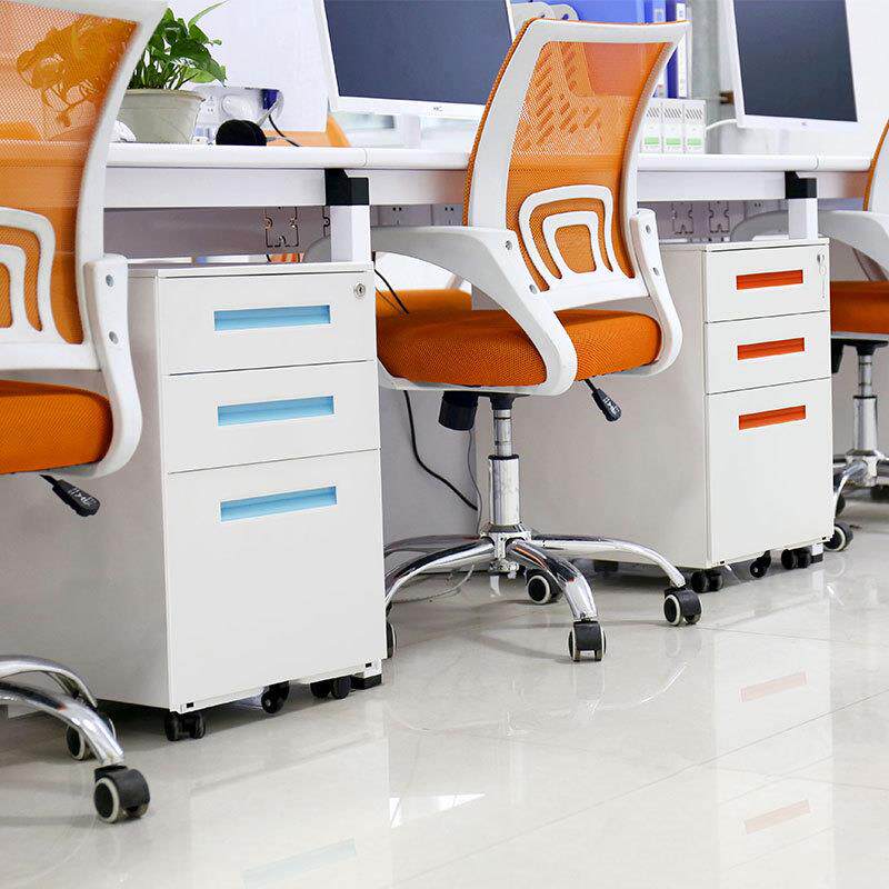 办公室桌下文件柜移动活动柜三抽屉带锁小柜子铁皮储物矮柜家用柜