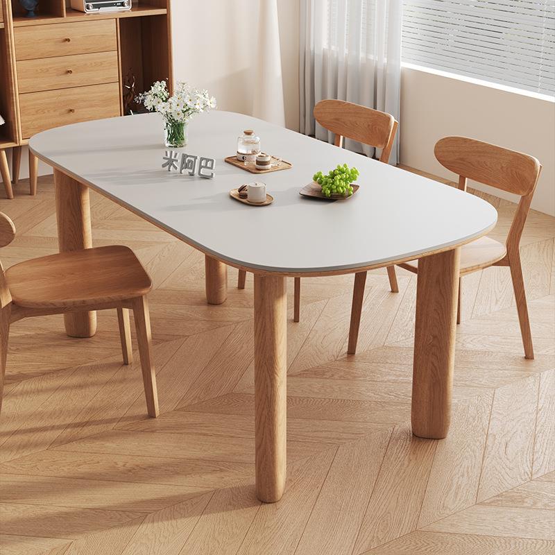 德利丰实木岩板餐桌现代简约白蜡木圆角大板桌餐厅家用吃饭桌子