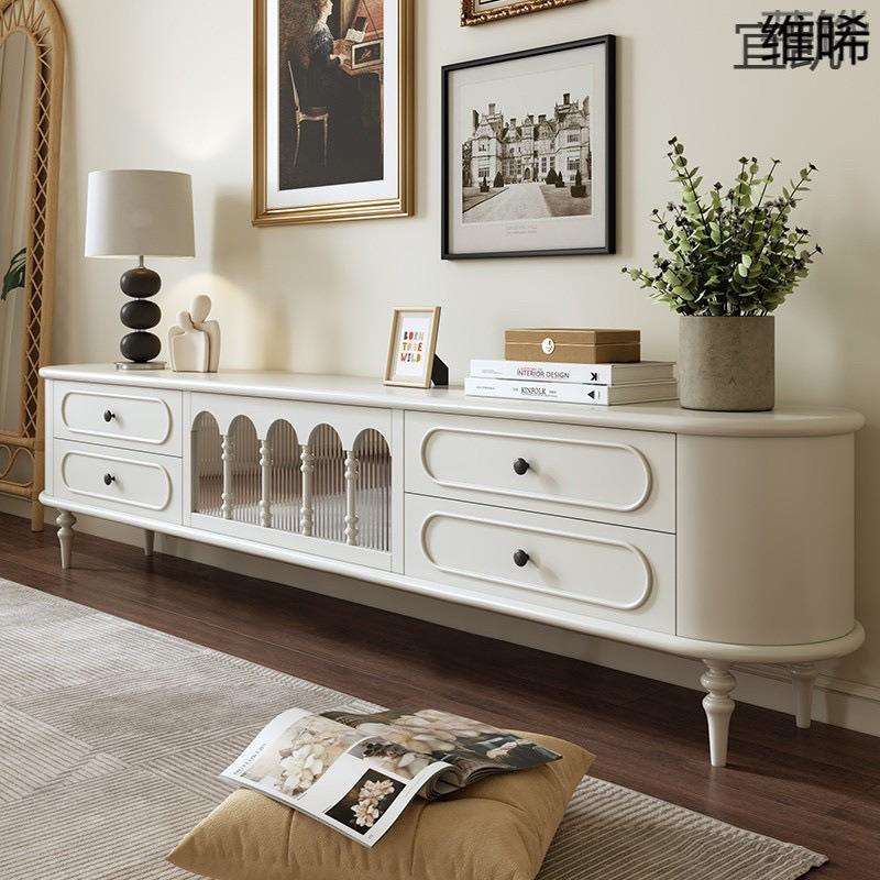 YP9法式奶油风实木电视柜茶几组合现代简约小户型客厅家用白色电