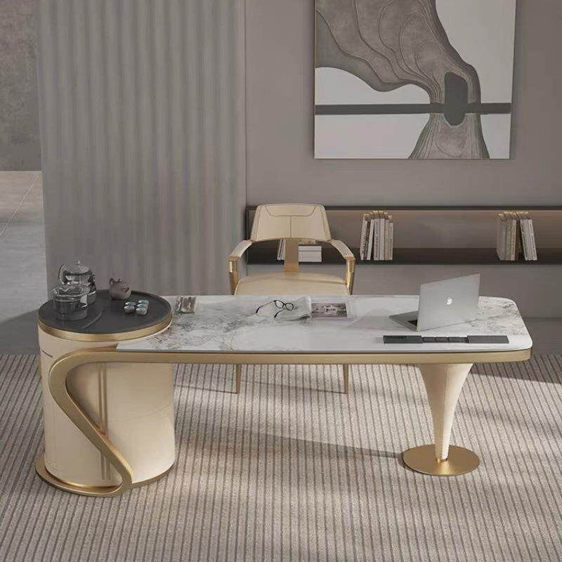 新款茶桌书桌一体两用高端岩板现代家用阳台泡茶办公电脑桌椅