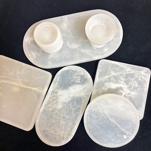 白冰玉托b盘通透感玉石收纳盘首饰收纳盘纯色简约大理石托盘水晶