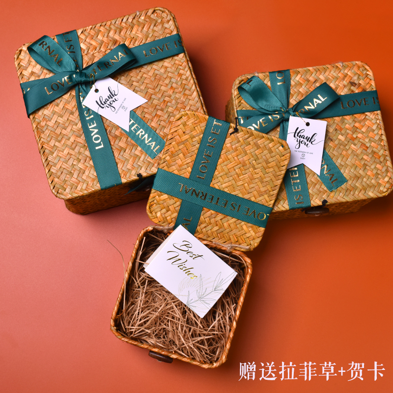 伴手礼女伴娘婚礼高档实用v礼盒满月回礼喜糖礼品编织篮子中秋节