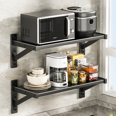 微波炉置物架厨房壁挂式电饭锅y烤箱架子上墙多功能收纳支架悬空