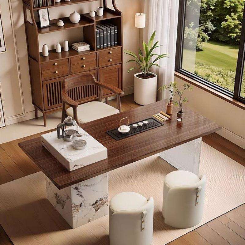 中古风茶桌阳台茶桌古风简约现代轻奢意式茶桌黑色小户型家用办公