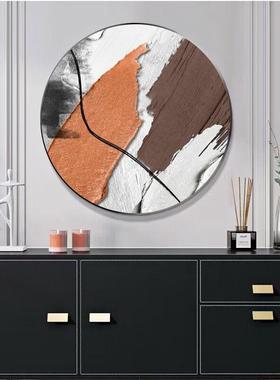 纯手绘圆框装饰画橙色系玄关客厅挂画手工立体丙烯石英砂肌理画