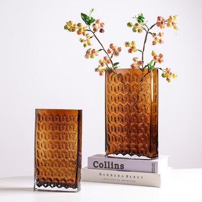 简约玻璃花瓶彩色方口珠点插花器茶几桌面家居装饰创意摆件