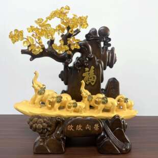 沙金六连对象摆件桌面酒柜玄关客厅家居装饰品大象树脂工艺品