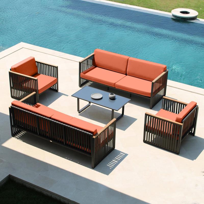 户外沙发庭院室外露天阳台铝合金柚木绳编休闲编织藤椅子花园家具