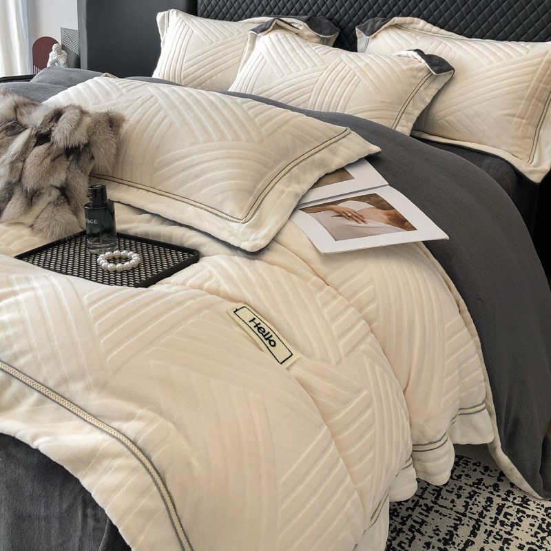 高档冬天床品牛奶绒四q件套毛绒被套双面加绒床单珊瑚绒法兰绒加