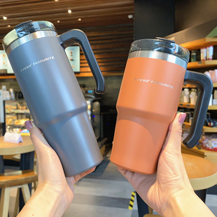 大容量带把手上班咖o啡办公杯带盖夏季保冷保温杯简约吸管水杯学