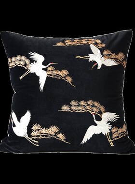 新中式复古风红色抱枕高档刺绣飞鹤靠枕民宿靠垫客厅Y沙发抱枕组