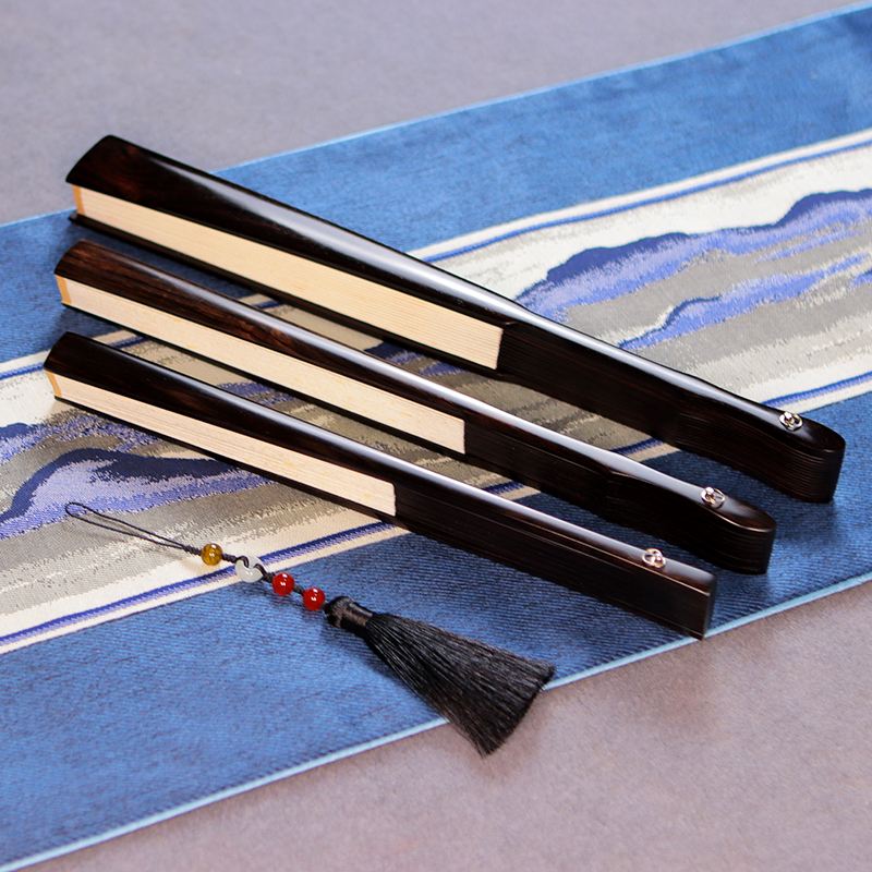乌木紫光檀木全芯苏工宣纸文玩折扇红G木男女古风绢布折扇定制书