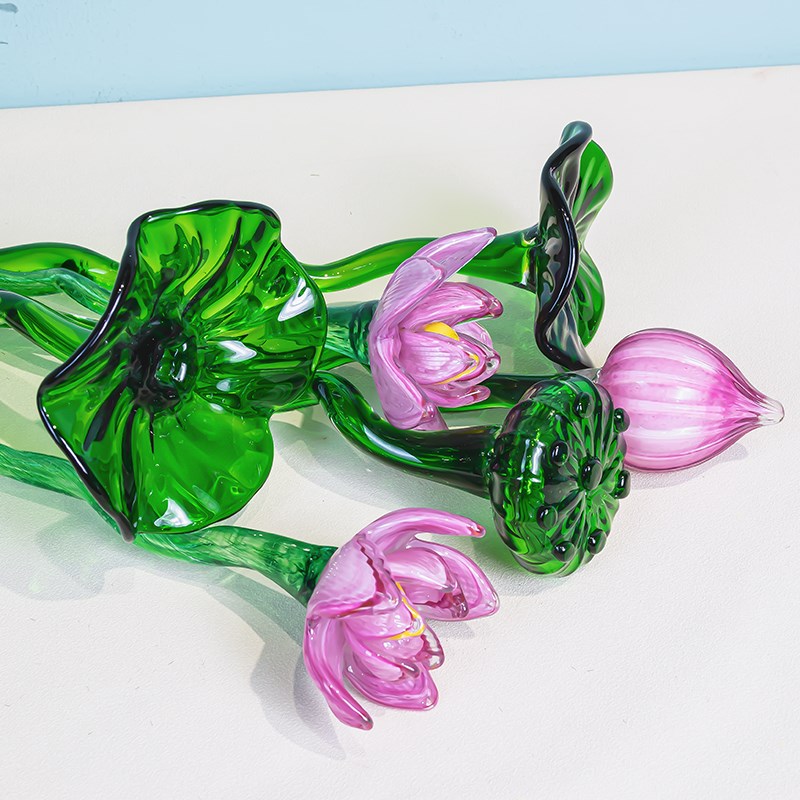 【仟懿】K059熟工琉璃荷花好运连连P幸福美满家居摆件
