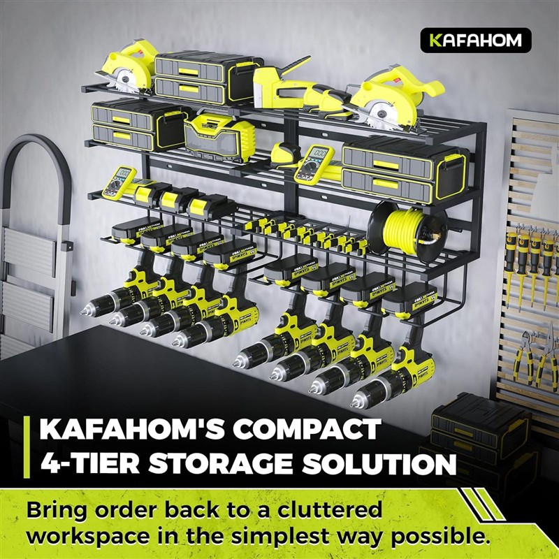 CF壁挂式车库工具收纳架金属工具置物J架4层电动工具架电钻挂架