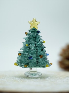 淄博琉璃艺术品纯手工拉r丝圣诞树桌面装饰创意摆件情侣节生日礼