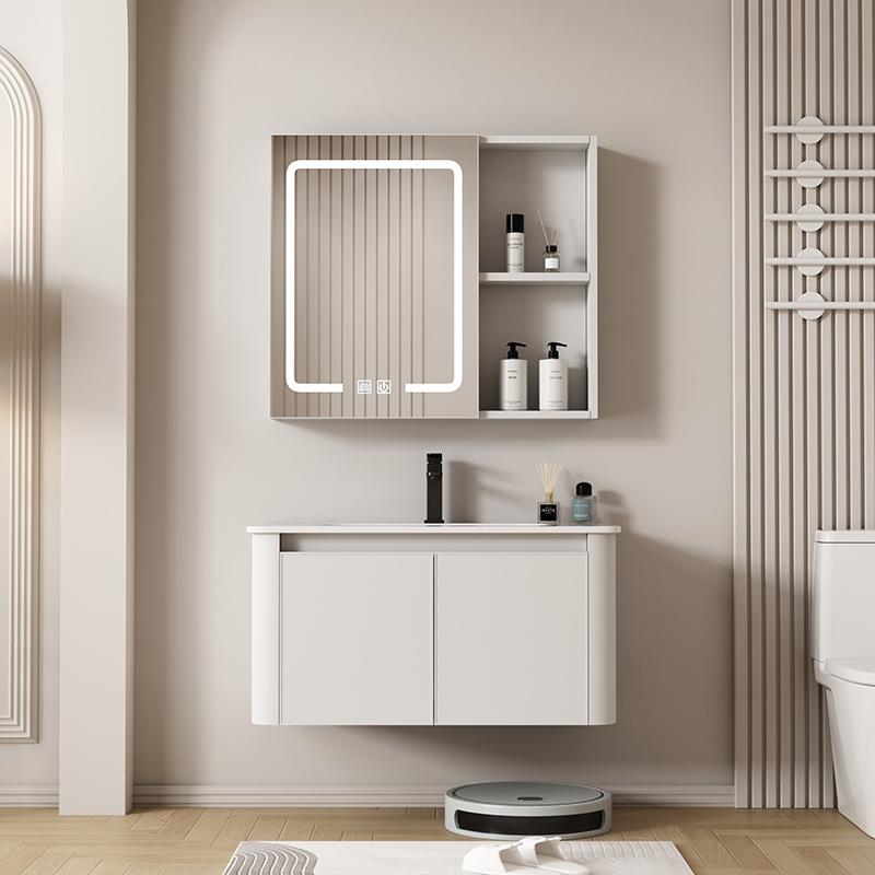 太空铝浴室柜组合圆弧小户型脸陶瓷盆卫生间智能镜柜洗手台盆一体