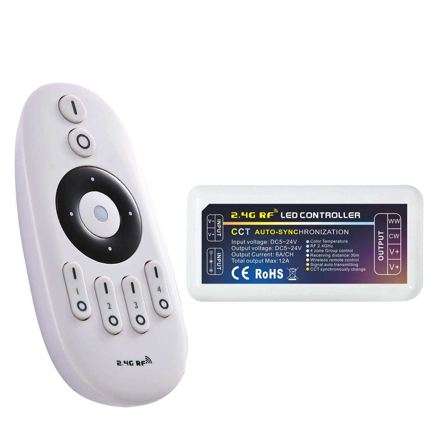 2.4G分组双色温控制器 无线遥控可分4组恒压灯带多路同步控制器