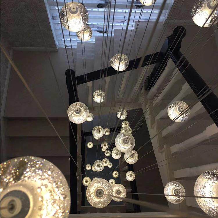 楼梯水晶吊灯北欧旋转现代流星雨创意个性玻璃灯复式楼长吊客厅灯