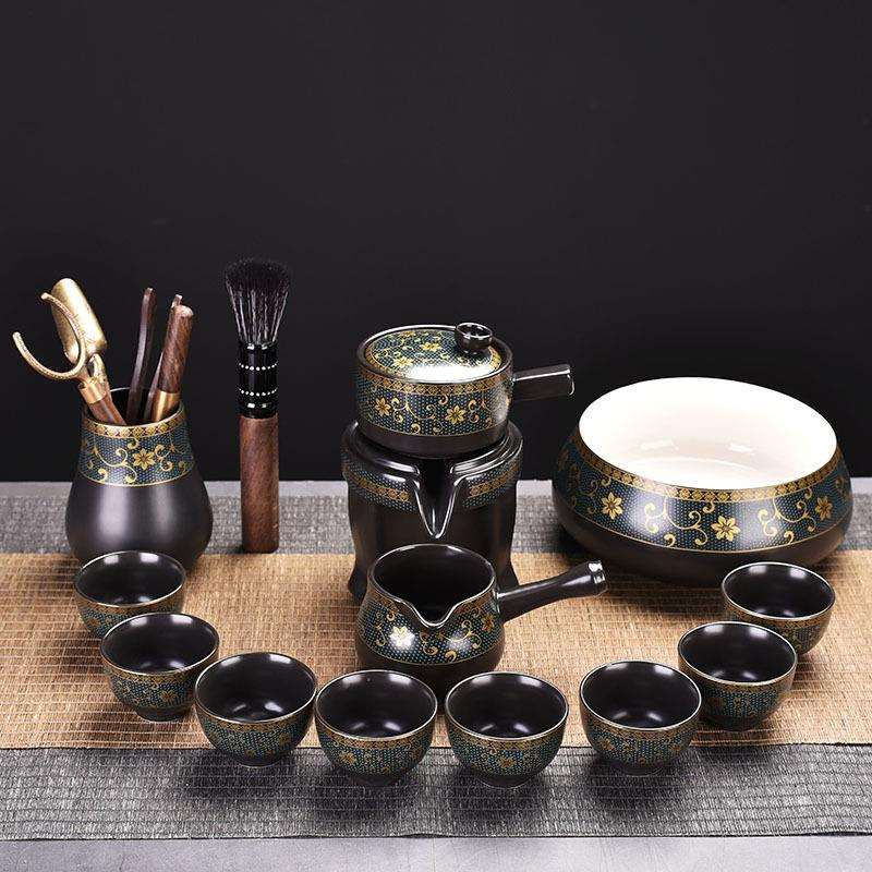 懒人石磨泡茶壶半全自动茶具家用简约功夫陶瓷茶杯套装冲茶器