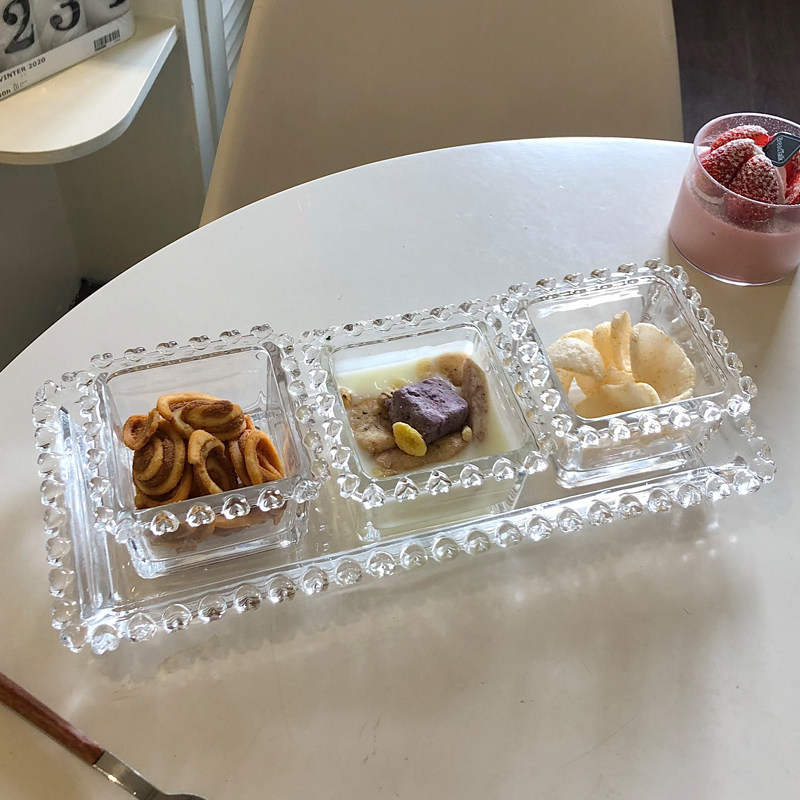 半刻ins风*爱心少女心玻璃盘套装小吃点心分隔盘子客厅甜品糖果盘