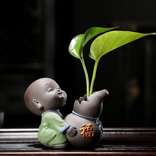 饰摆件 创意小和尚花瓶绿萝水培植物养花插花容器花盆器皿桌面装