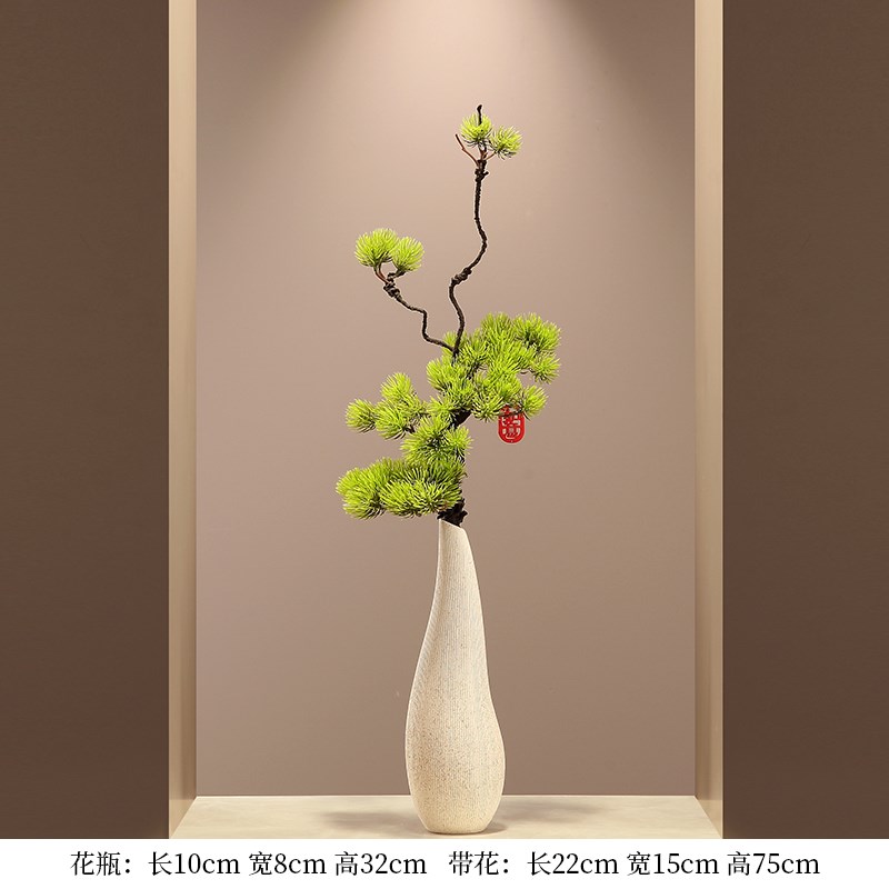 中式陶瓷细长高花瓶o摆件高级意境入户玄关客厅迎客松花艺家装饰