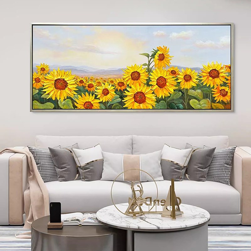 肌理立体向日葵装饰画手绘油画欧式花卉客厅沙发背景墙太阳花挂画图片