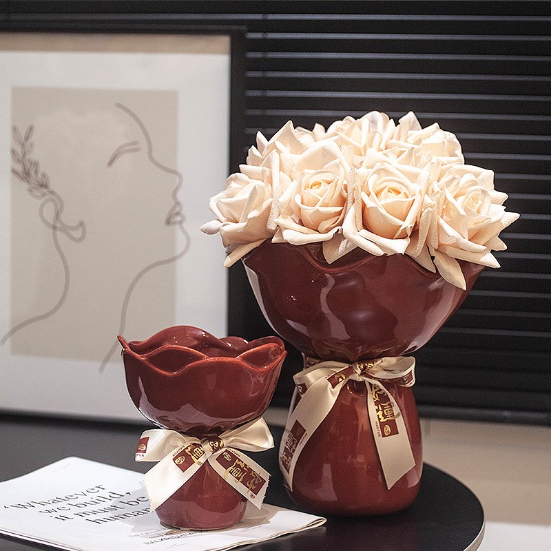 创意花瓶结婚新婚婚房乔迁入宅新房客厅桌面装饰品喜庆摆件陶瓷