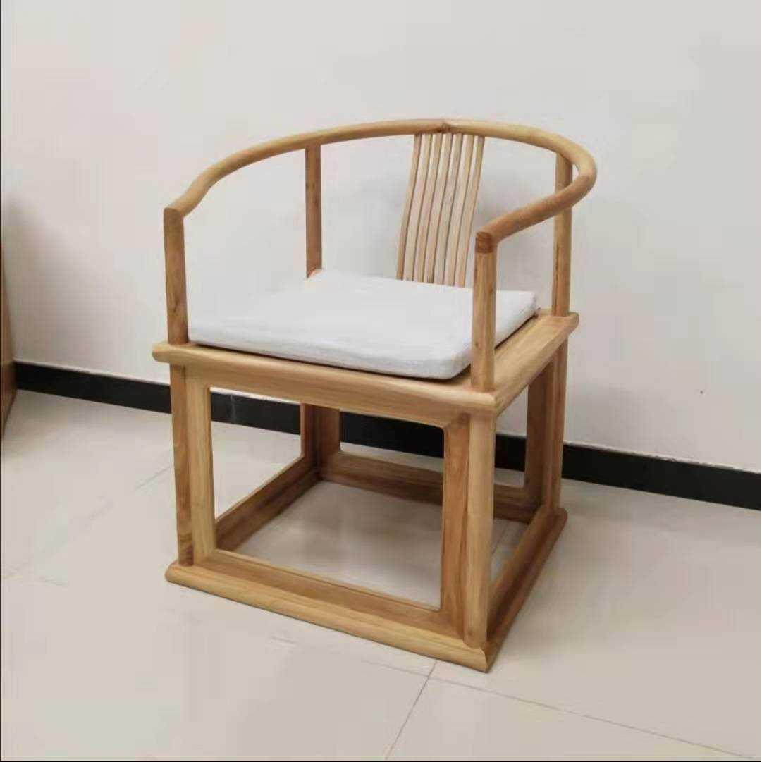 新中式椅子圈椅简约靠背椅现代中式老榆木椅子禅意茶椅家用原木色