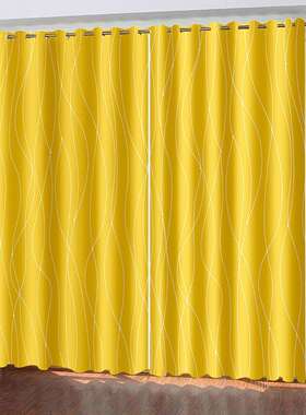 黄色线条纹理高清3d数码印花窗帘高精密全遮光窗帘居家卧室免打孔