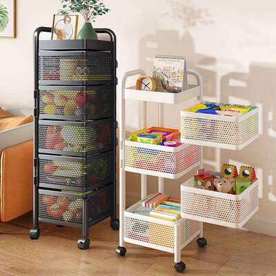 厨房旋转置物架蔬菜落地收纳架菜篮子家用多层可移动果蔬收纳架子