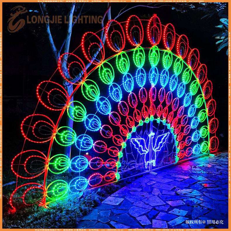 长4.6米 2D平面全彩DMX512孔雀图案灯 景区公园亮灯灯饰