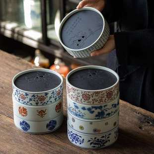 仿古青花釉里红壶承双层干泡台茶承家用养壶紫砂壶储水底座壶托盘