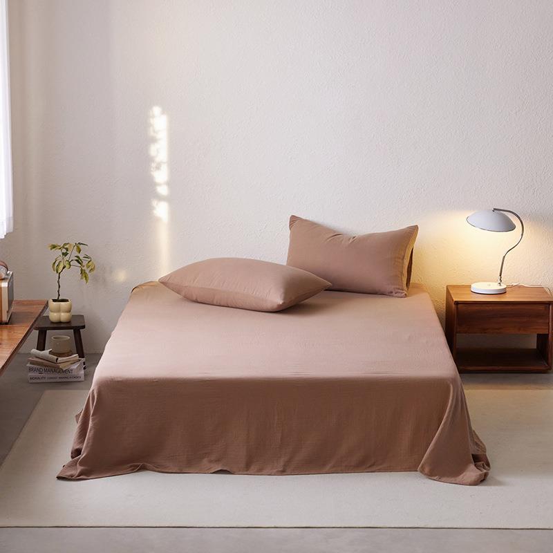 简纯主义 2024新款全棉有机雾感纱双层皱皱纱系列单床单 乌山可可