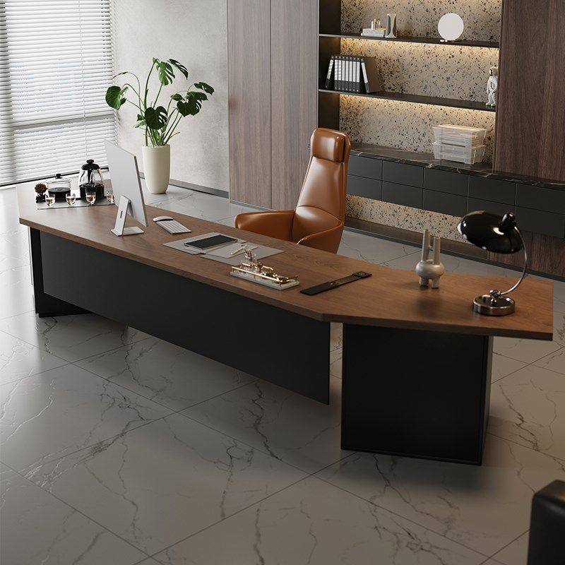 现代简约实木茶桌办公桌一体两用老板桌轻奢O高级感大班台高端新