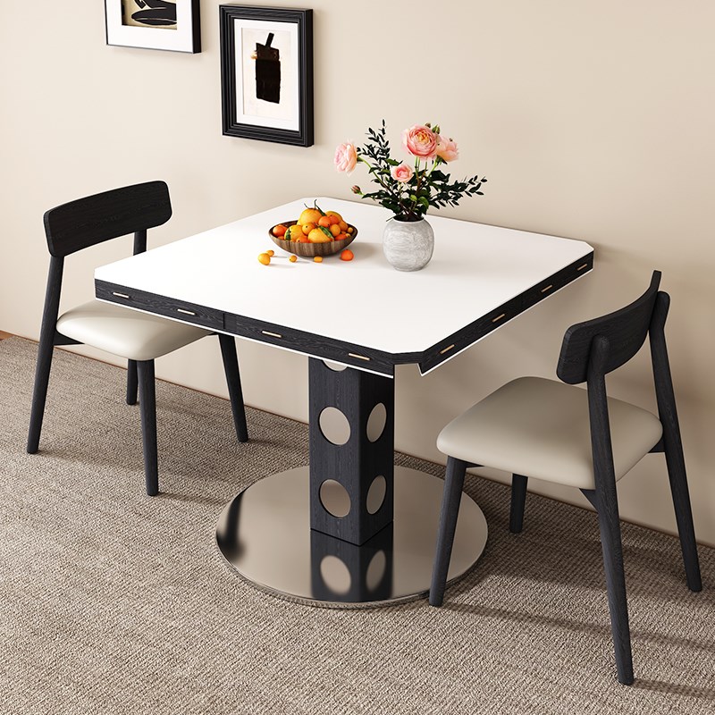 现代简约实木h餐桌椅组合家用小户型多功能折叠纯白岩板吃饭桌子