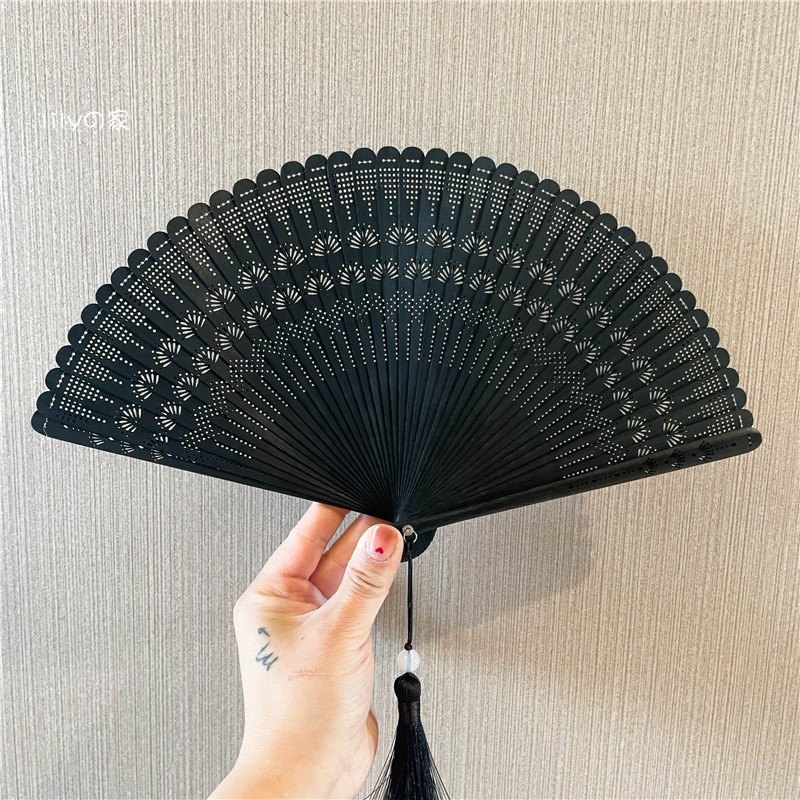 5.8寸全竹折扇古风中国风女古典舞蹈扇纯色镂空夏W季随身迷你扇子