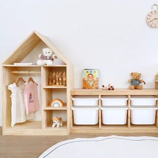 儿童衣柜收纳柜蒙氏儿童房实木挂衣架男孩女孩小衣橱婴儿储物柜