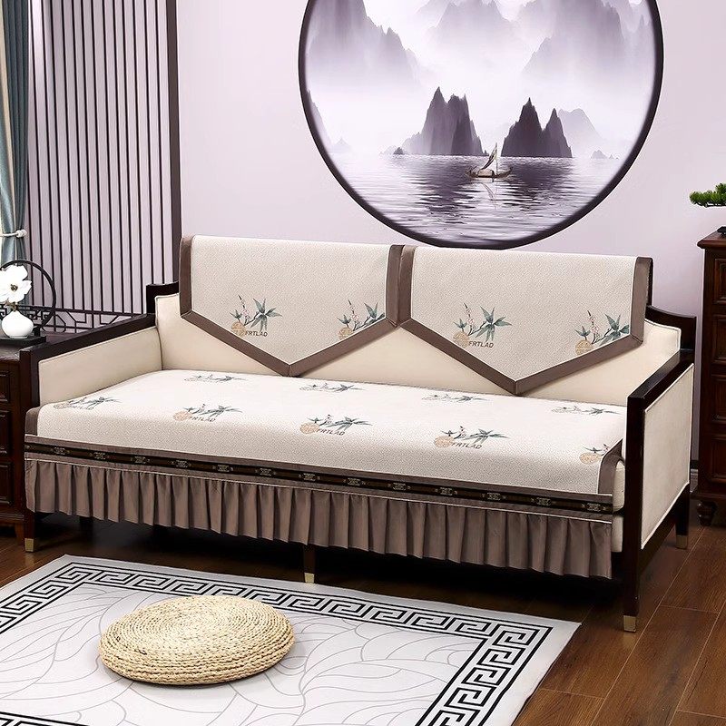 皮沙发专用贵妃沙发垫2023x年新款高档新中式绣花沙发布套罩靠背