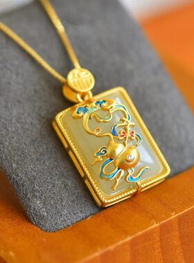 女面复古银镶方s9白玉吊坠项坠和田玉牌琳琅葫芦个性25玉石鼓