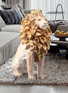 轻奢狮子客厅电视柜旁边大型落地C摆件创意办公室家居装饰乔迁礼