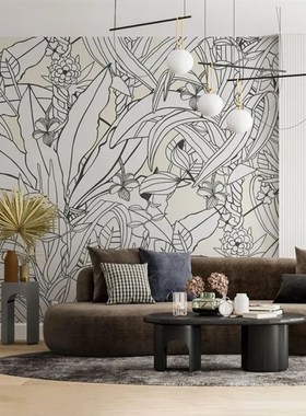 现代时尚墙布客厅餐厅书房卧室背景墙纸个性艺术抽象X叶子定制壁