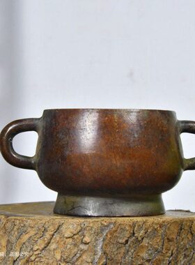 柱佛家居摆件仿古炉合金香香熏道九供奉耳一朝用具铜香炉缘供佛